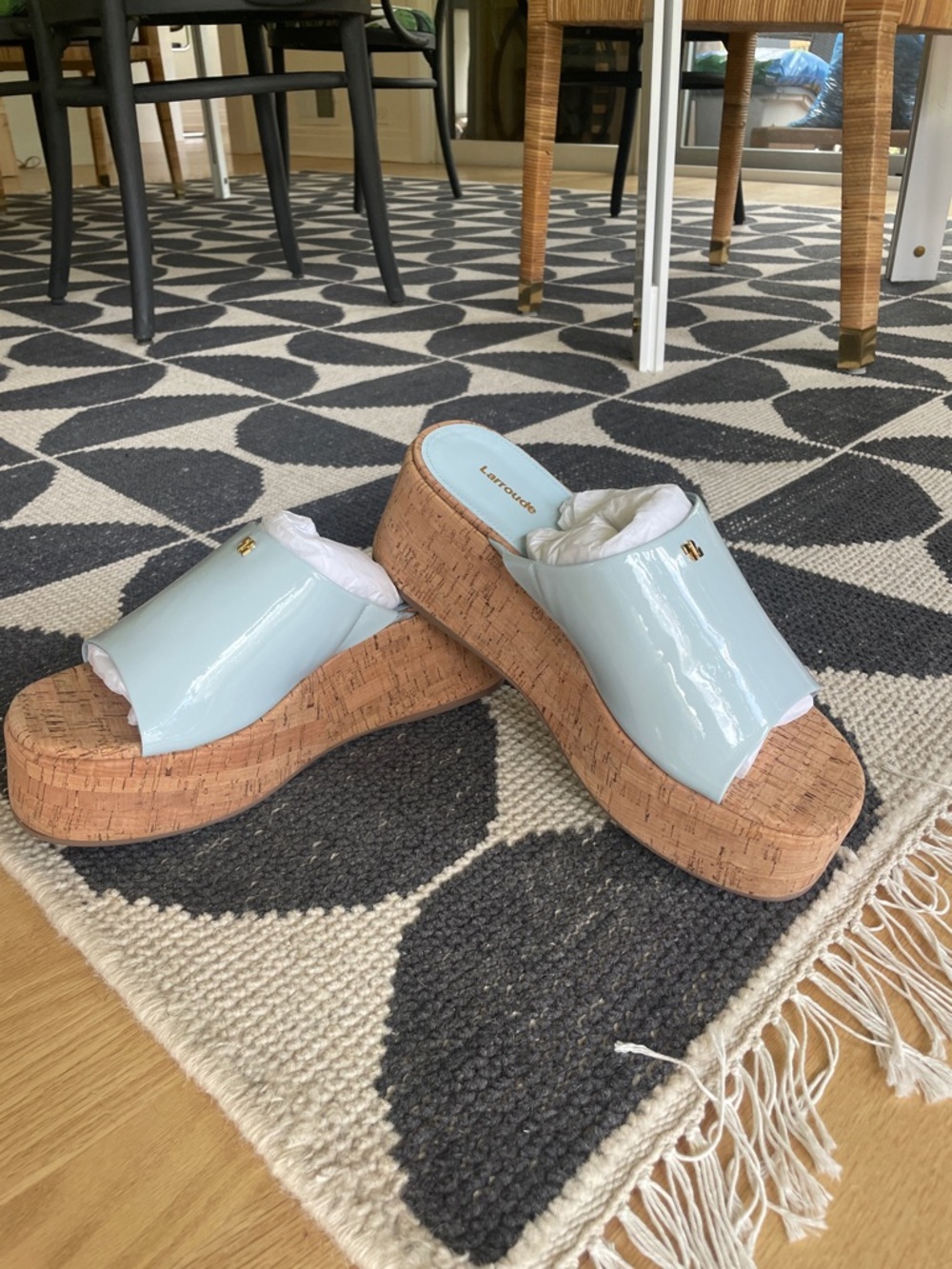 Larroude Blue Patent Cork Platform Slide Sandals 11